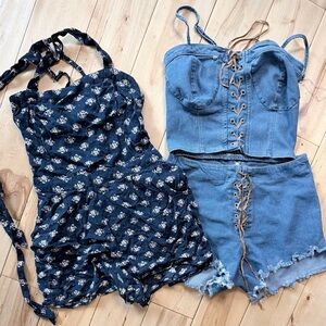 Hollister Floral Navy Mini Dress and Denim Set